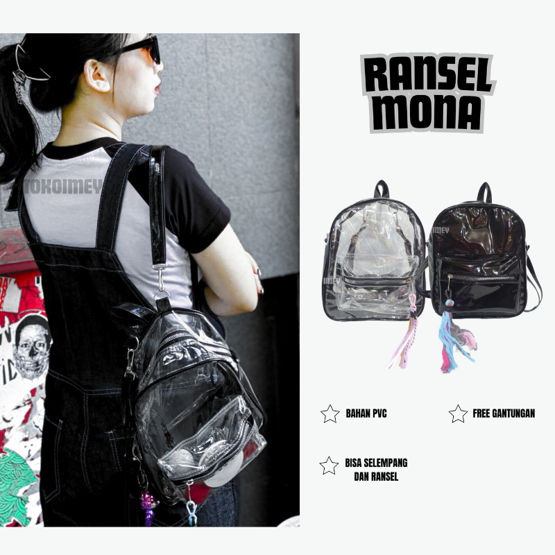 Jual Tas Ransel Mini Mona Wanita Pvc Transparant Tas Gendong Mika Korean Style Tas Konser Lucu