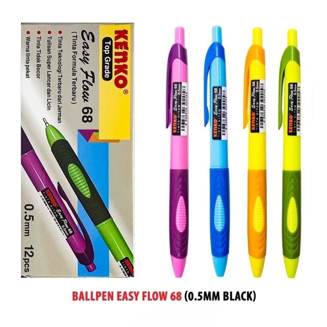 Jual KENKO BALLPEN EASY FLOW 68 BLACK (LUSIN) | Shopee Indonesia