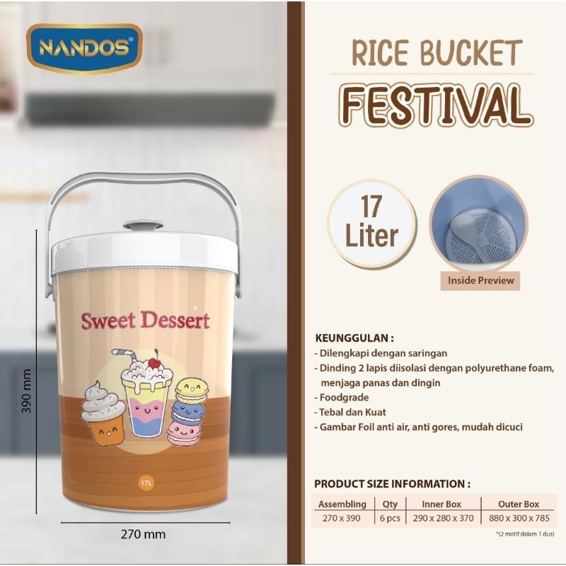 Jual Nandos Rice Bucket 17L /Termos nasi /termos Es | Shopee Indonesia