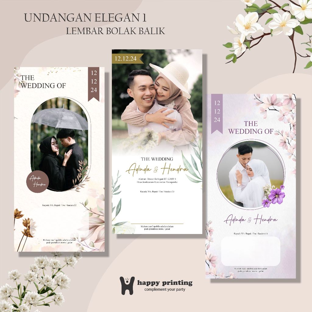 Jual undangan pernikahan 1 lembar elegant Free (desain, plastik, foto