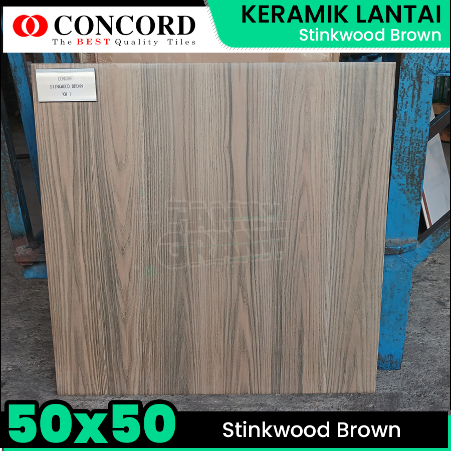 Jual Keramik Lantai 50x50 Motif Kayu Concord Stinkwood Brown Glossy Kw1