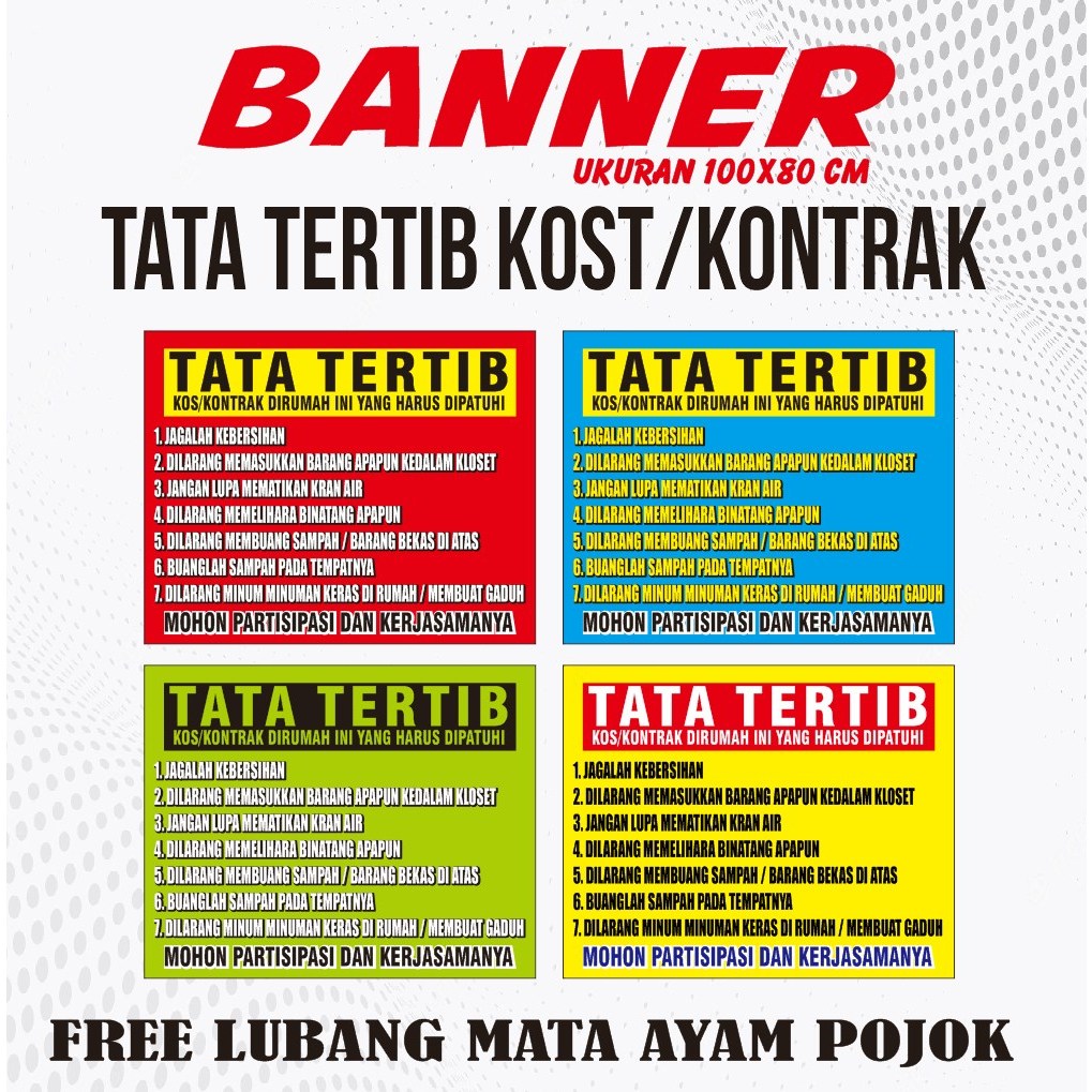 Jual Banner tata tertib kos/kontrak - spanduk himbauan kos | Shopee ...