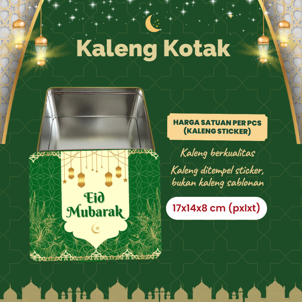 Box Hampers Lebaran Kaleng Kotak Idul Fitri Toples Kue Kering Mubarak 17x14x8cm Green by Hapunni