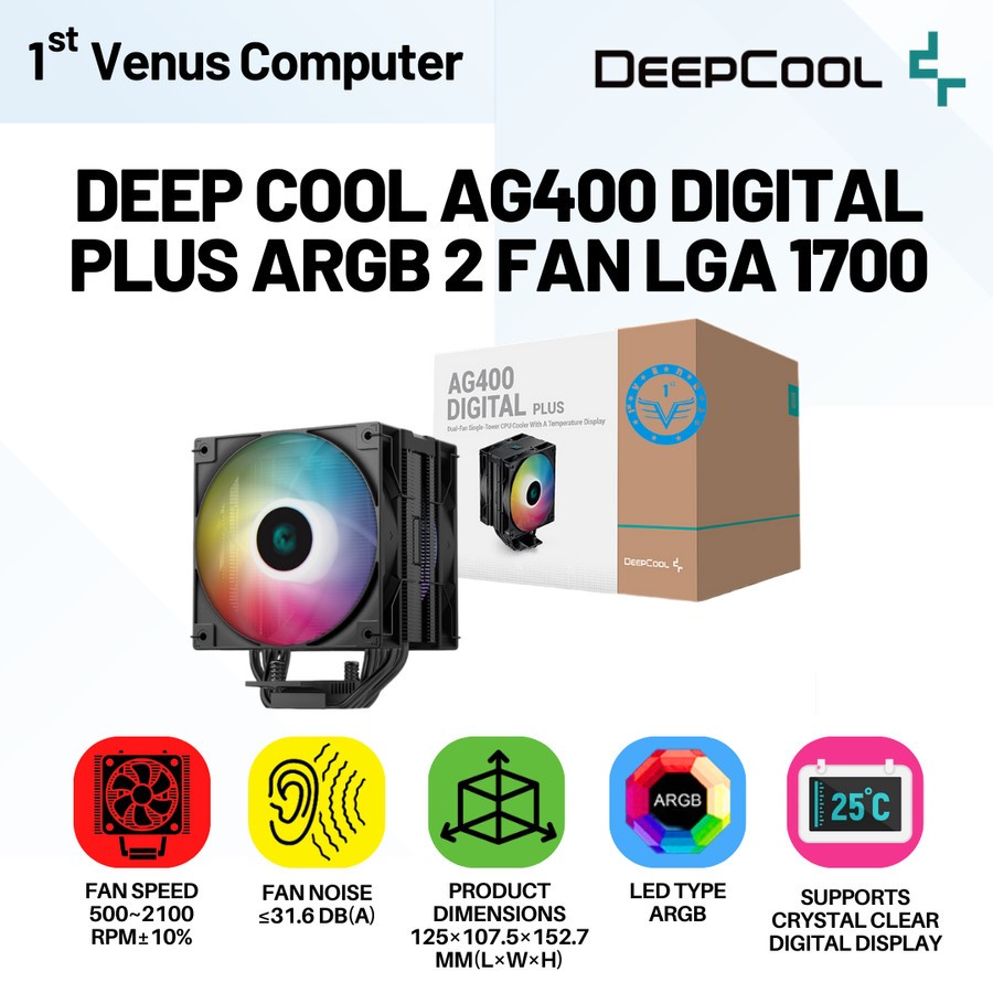 Jual Deepcool AG400 DIGITAL PLUS LGA 1700- CPU Cooler Dual Fan / COM54 ...