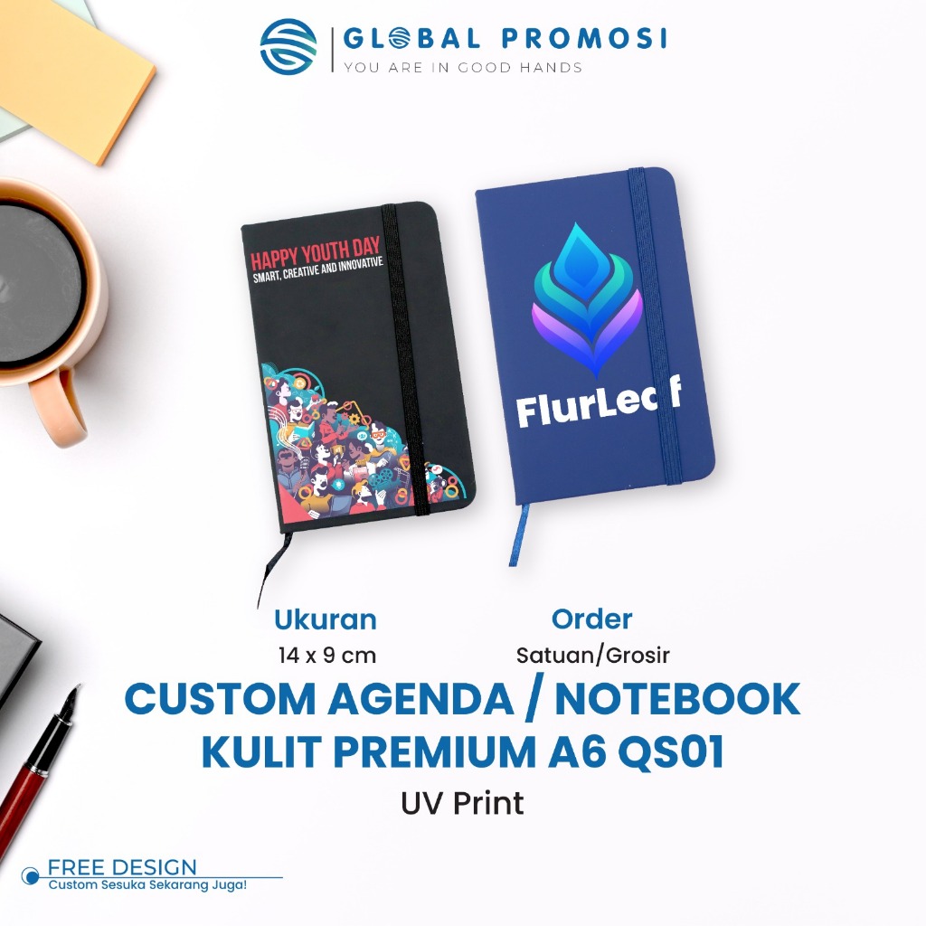 Jual Custom UV Buku Agenda Diary A6 QS01 Buku Notebook Kulit Souvenir
