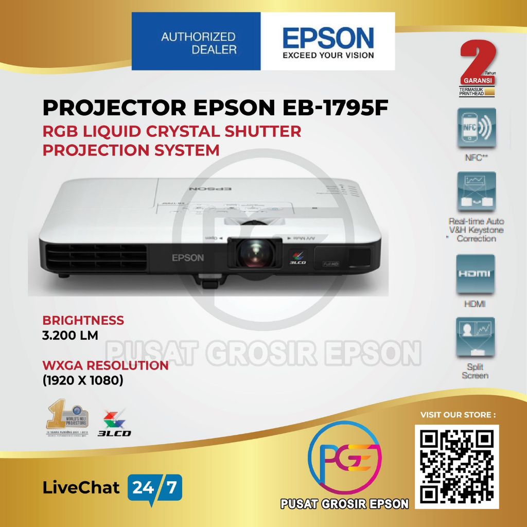 Jual PROJECTOR EPSON EB-1795 F EB1795F EB 1795F GARANSI RESMI | Shopee ...