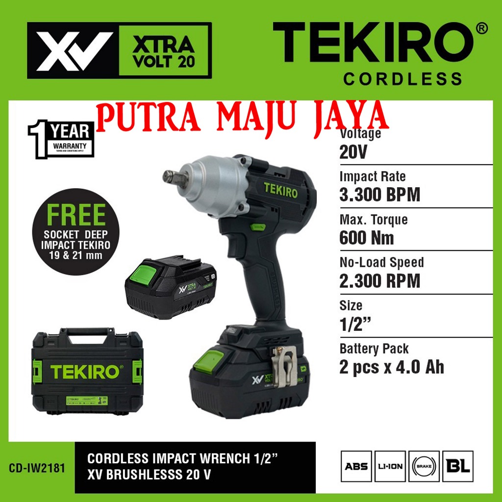 Jual Mesin Bor Cordless Impact Wrench Xv Brushless Volt Tekiro Shopee Indonesia