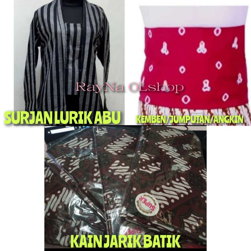 Jual Setelan Pakaian Adat Jawa Wanita Kebaya Lurik Abu Kain Jarik