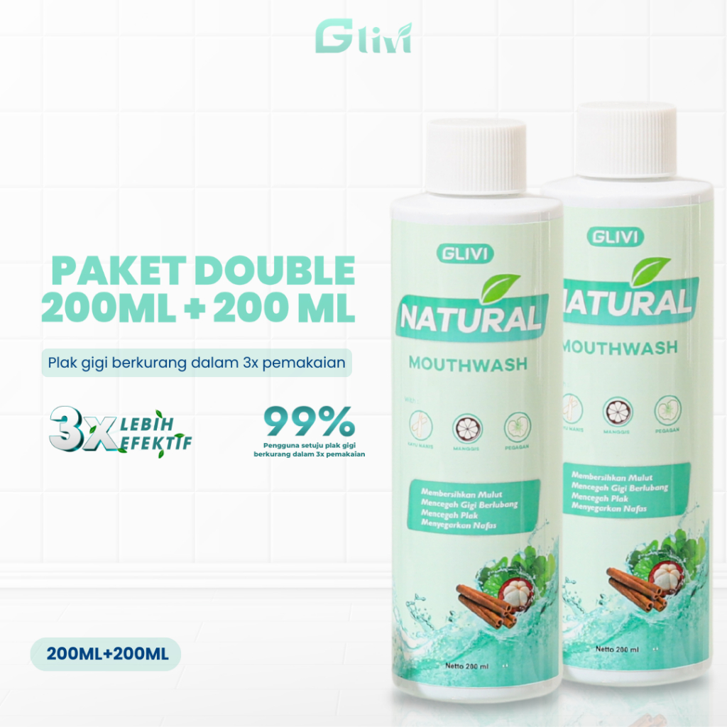 Jual GLIVI Natural Mouthwash Mencegah Gigi Berlubang 200ml 2 Pcs