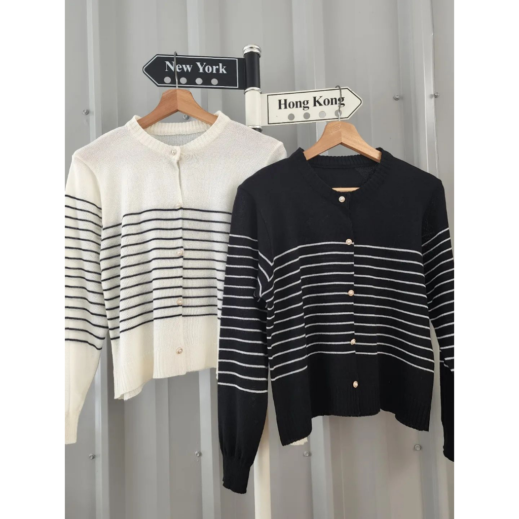 Jual Qinara Cardigan Rajut Stripe Kancing Mutiara Premium | Shopee ...