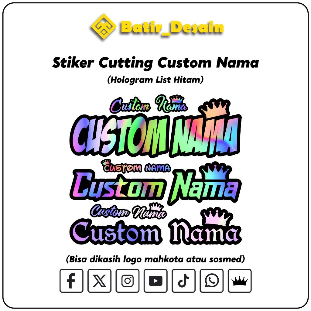 Jual Stiker Custom Nama Hologram Dan Warna Bebas Custom Tulisan Nama