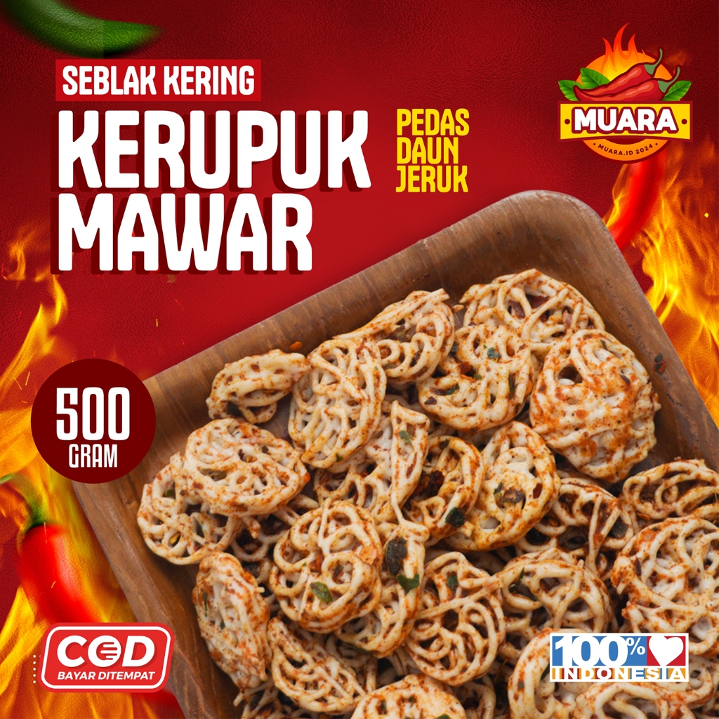 Jual Seblak Kering Kerupuk Mawar Pedo Rasa Pedas Daun Jeruk Kemasan