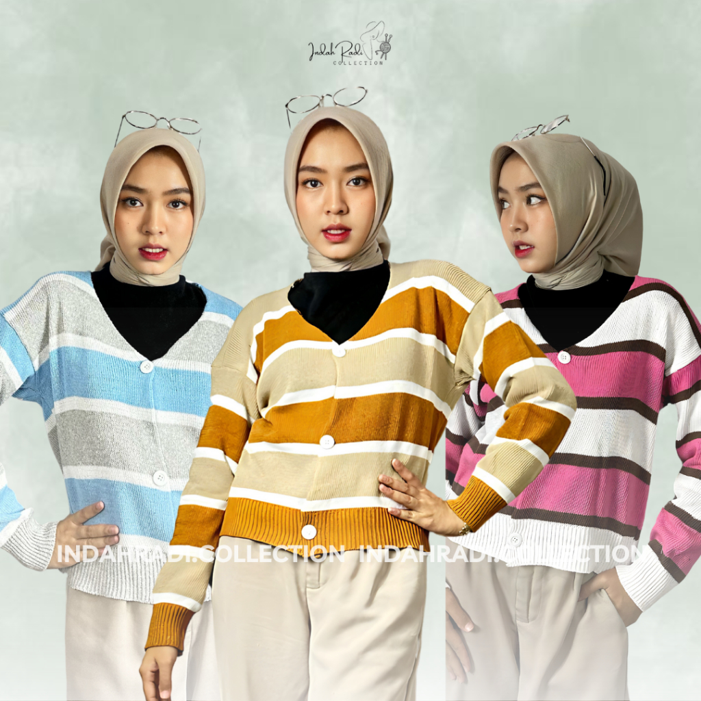 DEJ-SB5CM1319T STONE&TEAL STRIPED CARDIGAN