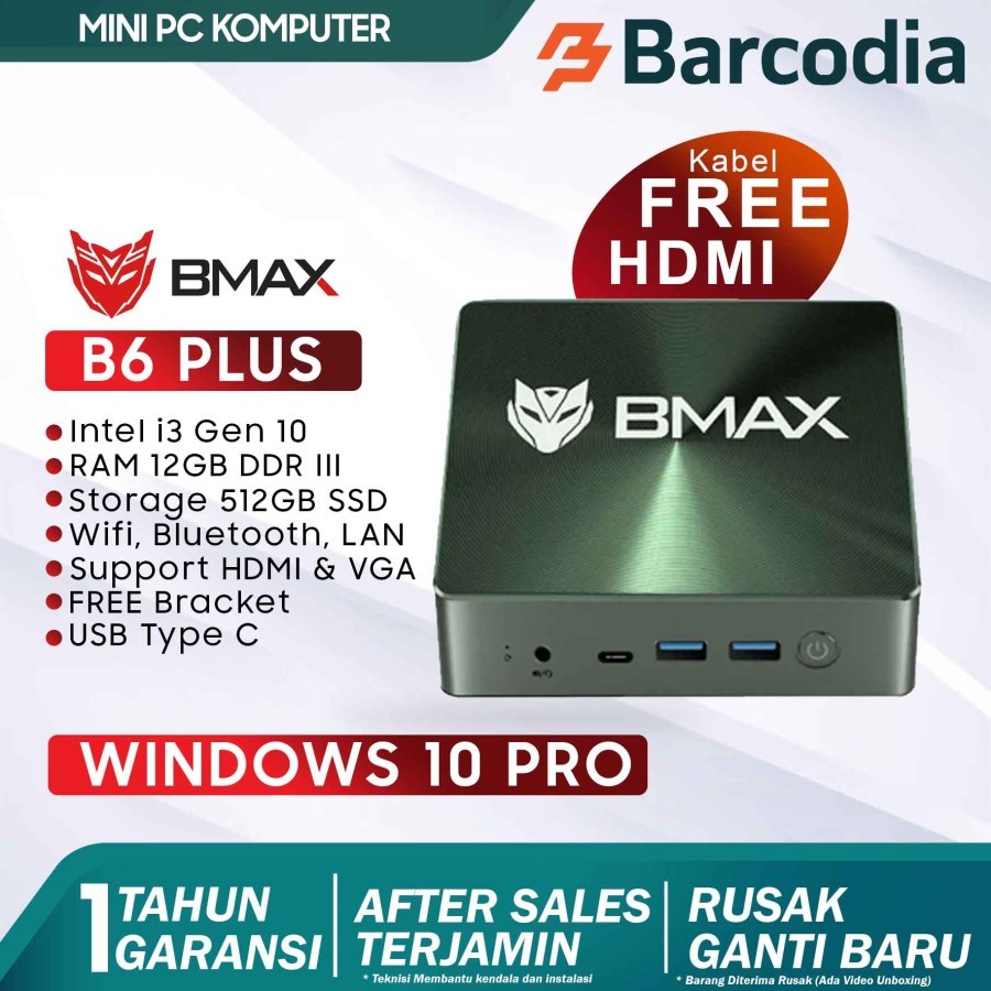 BARCODIA Mini PC BMAX B6 Plus Intel Core i3 12/512GB Windows 11 Pro