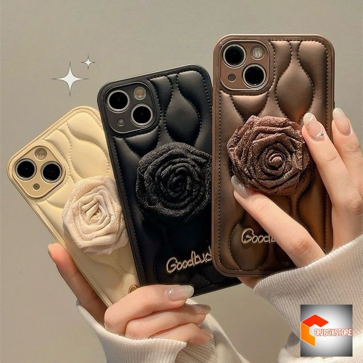 Jual RCI222 NEW VINTAGE LUXURY FASHION ROSE LEATHER PUFFY PHONE CASE