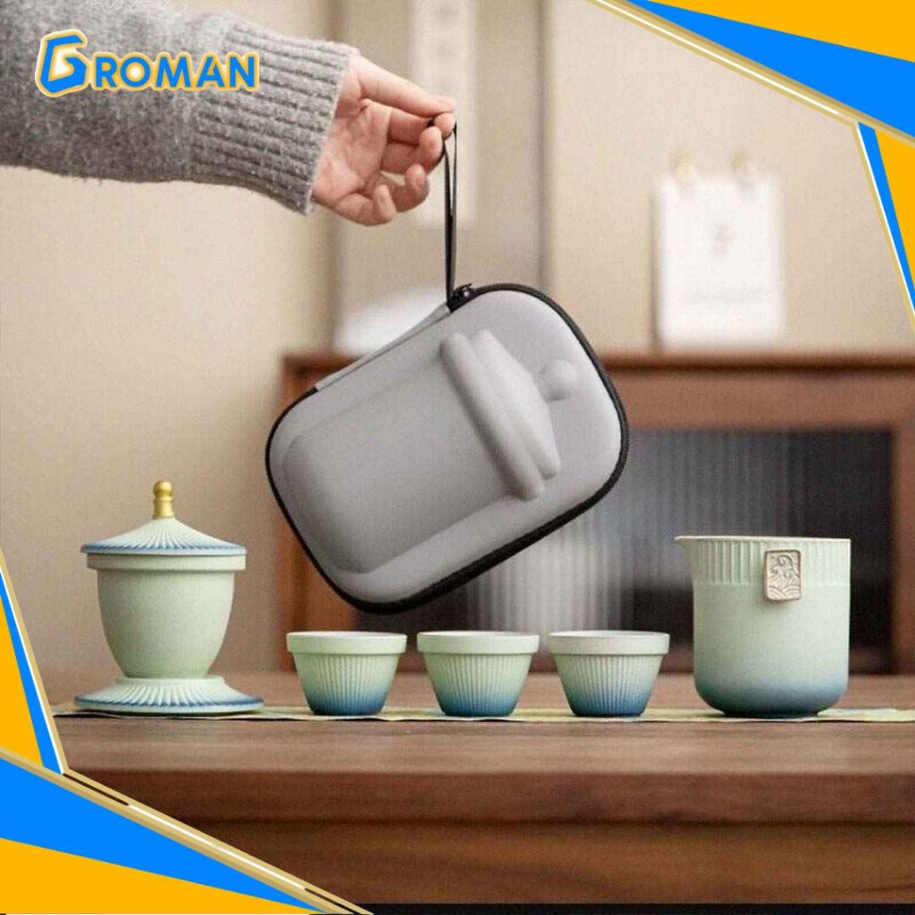 Jual Tea Set Portable dengan Pouch Travel Cangkir Keramik Gift Unik ...