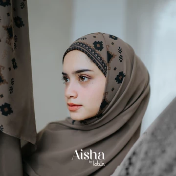 Lotun Aisha Series Hijab Pashmina Instan Printing Motif Etnik Material Premium Coklat Tua