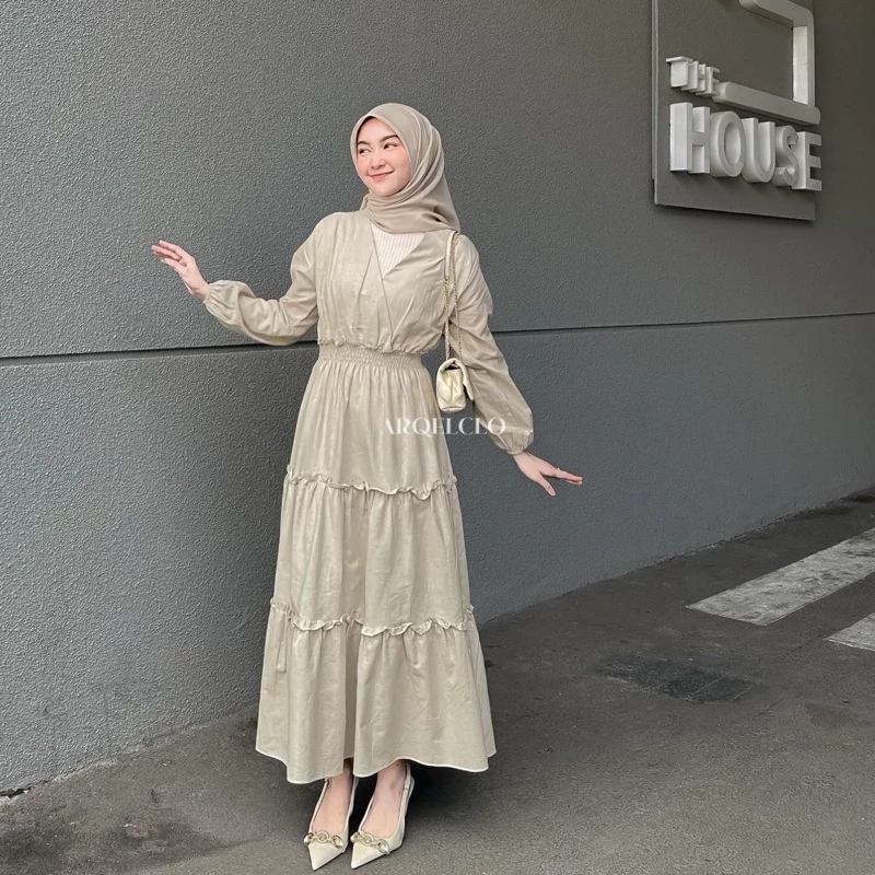 Arqelclo - Bora Dress korean style | Gamis wanita kekinian | Dress casual | Dress elegan | Dress pantai | Daily outfit | Dress ruffle | Dress Linen