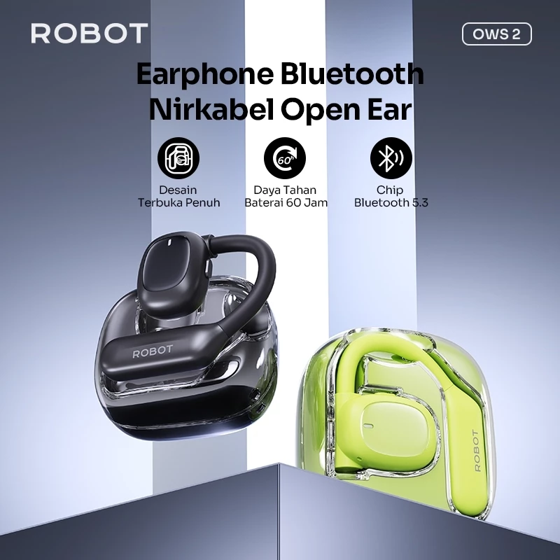 VIVAN X ROBOT OWS 2 Open-Ear Wireless Stereo Earphone Audio TWS 960mAh Deep Blue/Lime Green - Garansi 1 Tahun