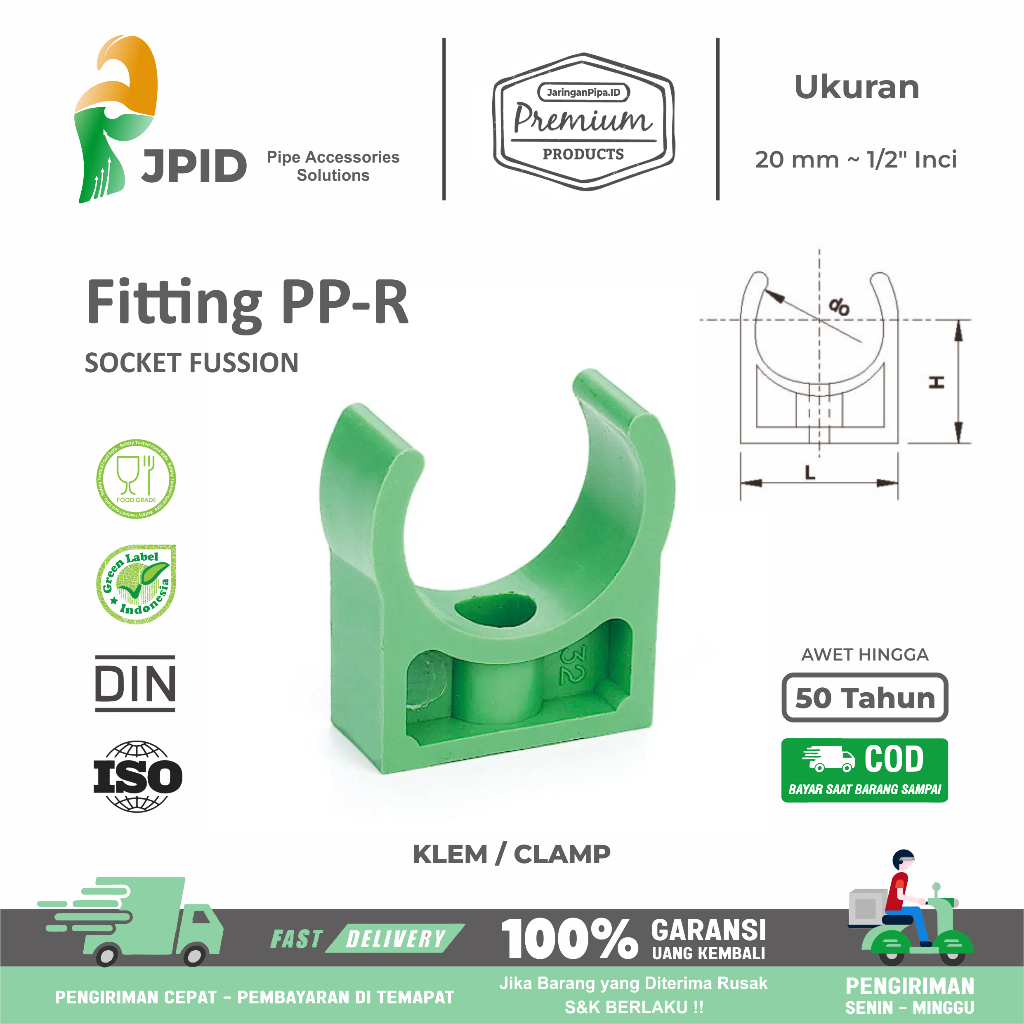 Jual Fitting PPR Klem / Clamp / Clip PPR 20 mm ~ 1/2