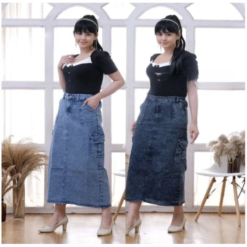 Jual ROK CARGO JEANS STRETCH PREMIUM | ROK CARGO KEKINIAN BELAH ...