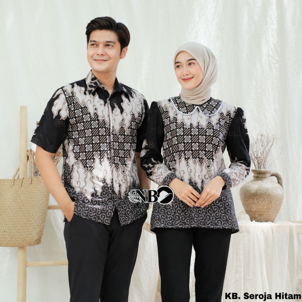 Jual Baju Batik Couple Pria Wanita Lengan Panjang Motif Seroja Hem ...