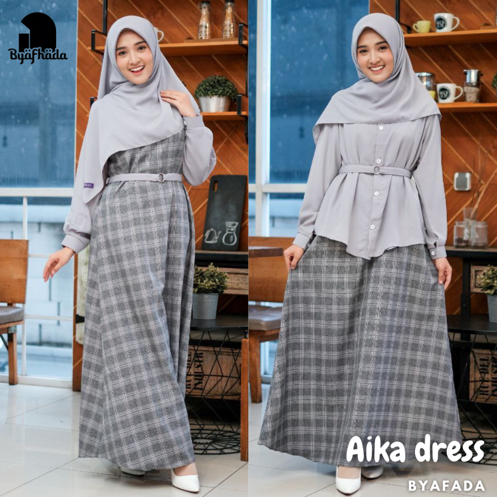 Jual Afhadahijrah - Gamis Aika overall set blouse abu cloudy dress ...