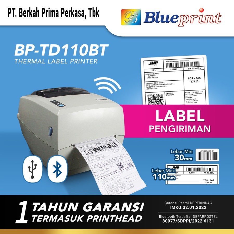 Jual PRINTER THERMAL BARCODE LABEL RESI A6 BLUEPRINT [BP-TD110BT ...