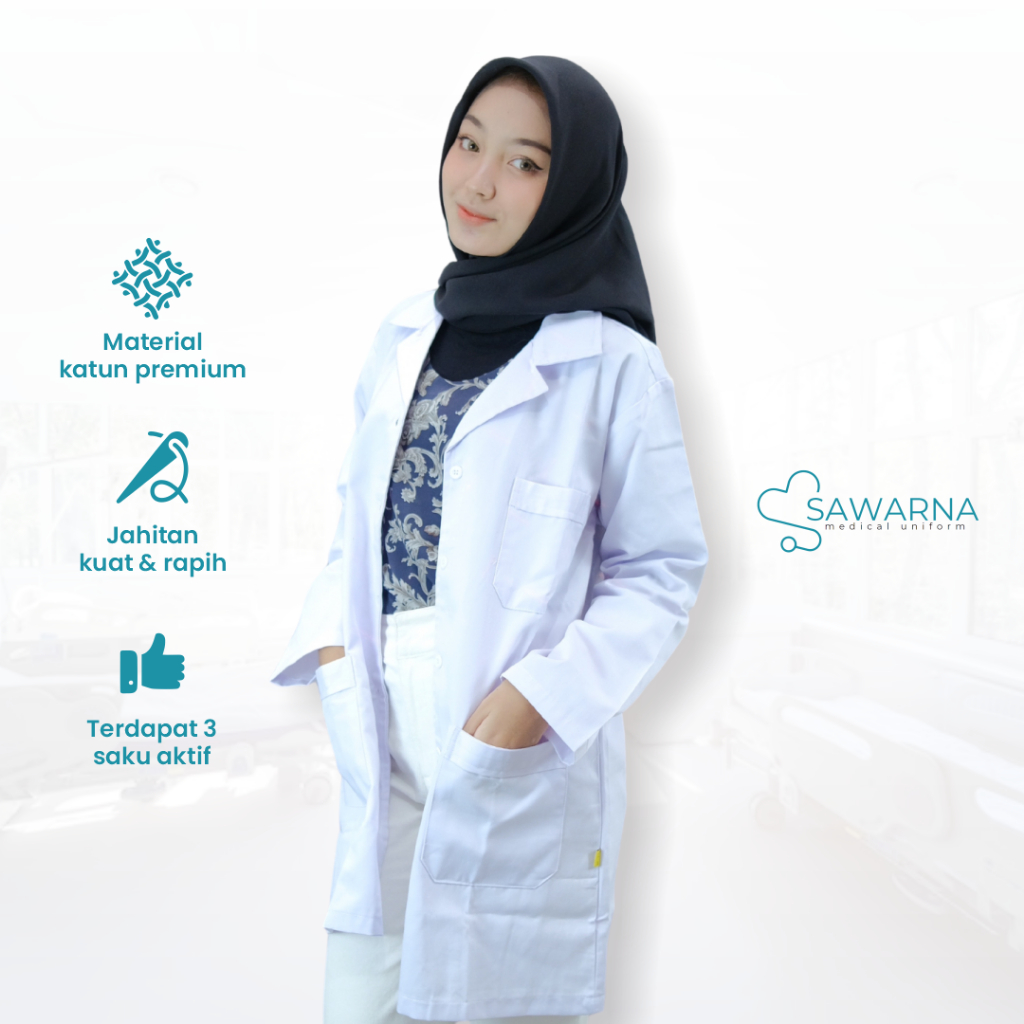 Jual Jas Lab Lengan Panjang Coat Laboratorium Analis Motif Polos Bahan