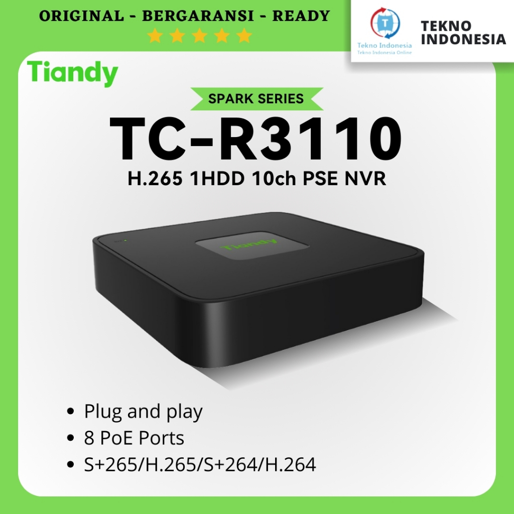 Jual Tiandy TC-R3110 Spark 10Channel POE Cube 1Slot HDD 10Ch PSE NVR ...