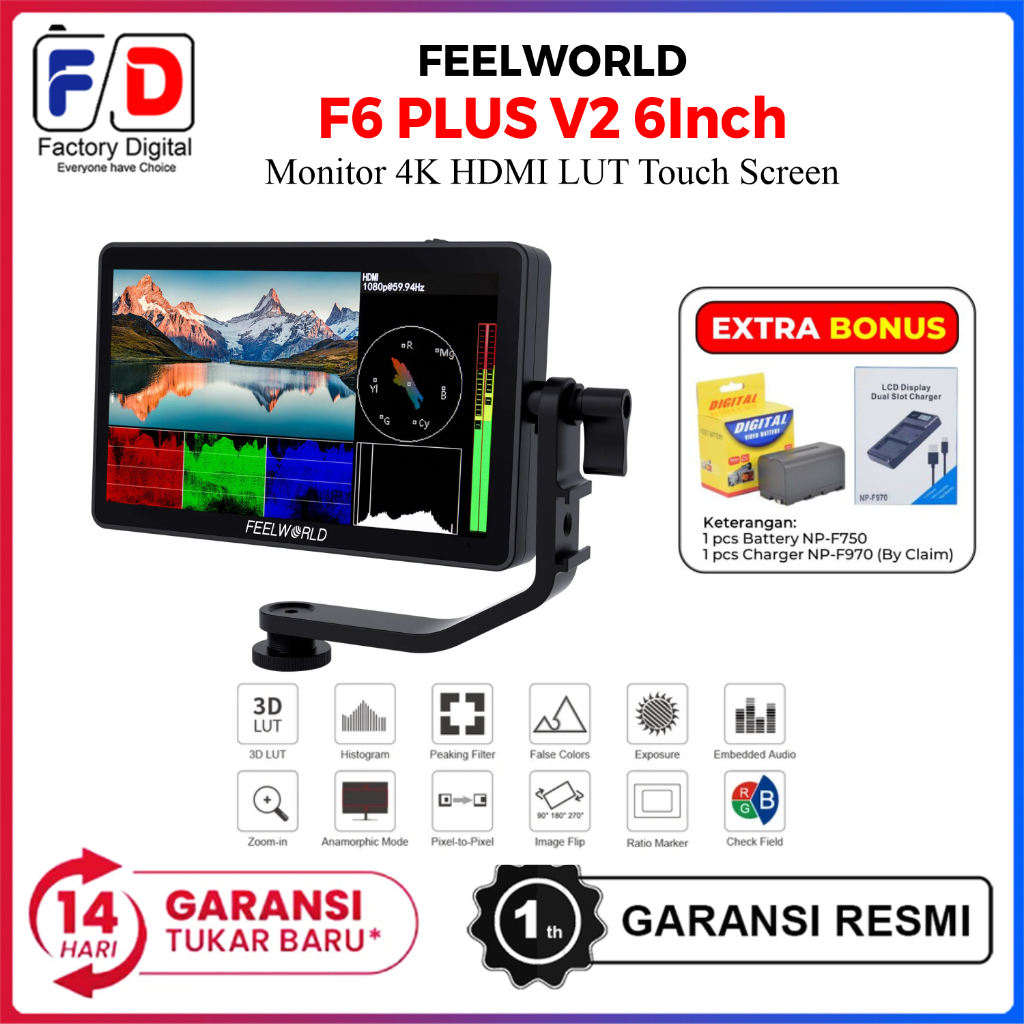 Jual Feelworld F6 Plus V2 6 Inch Monitor 4k Hdmi Lut Touch Screen