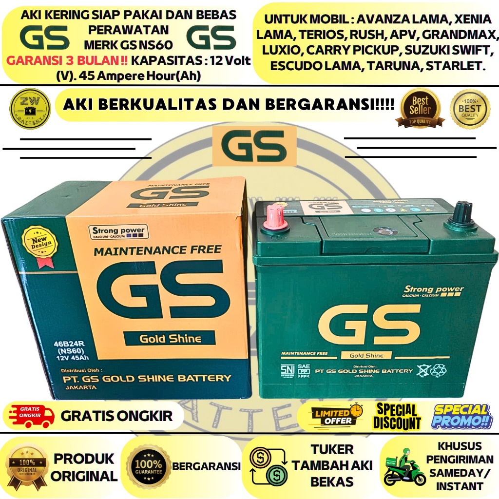 Jual AKI MOBIL AVANZA G / VELOZ, TERIOS, XENIA, RUSH, GRANDMAX NS60 GS