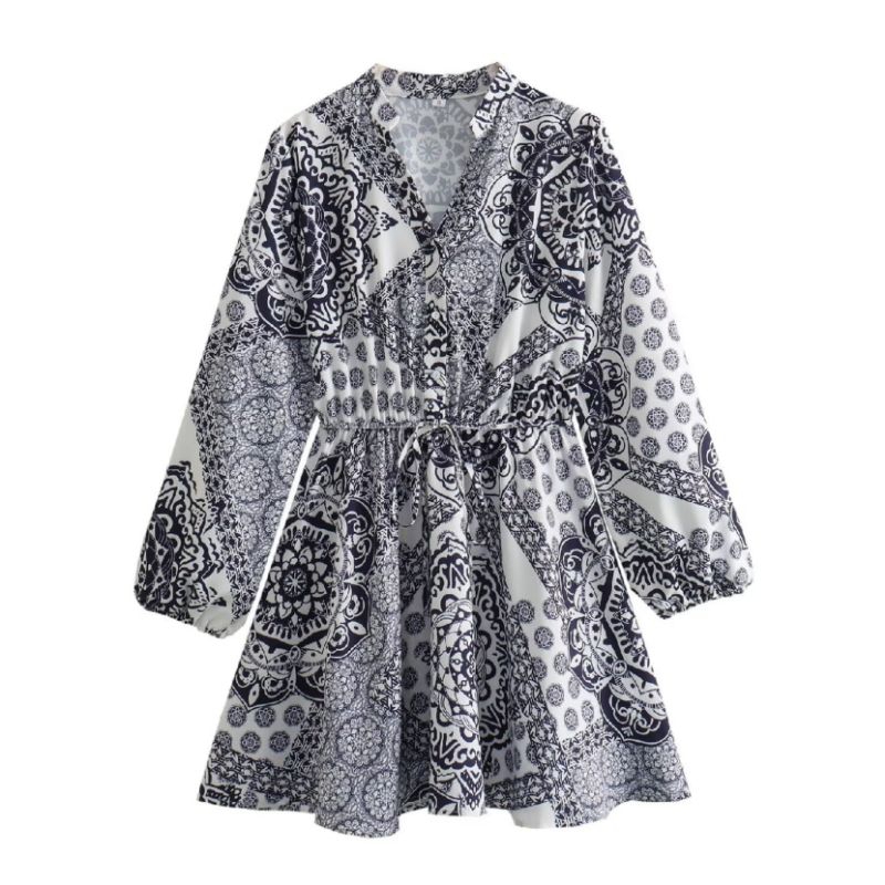 Jual Black Retro Pattern Mini Dress 73980 (SALE) | Shopee Indonesia
