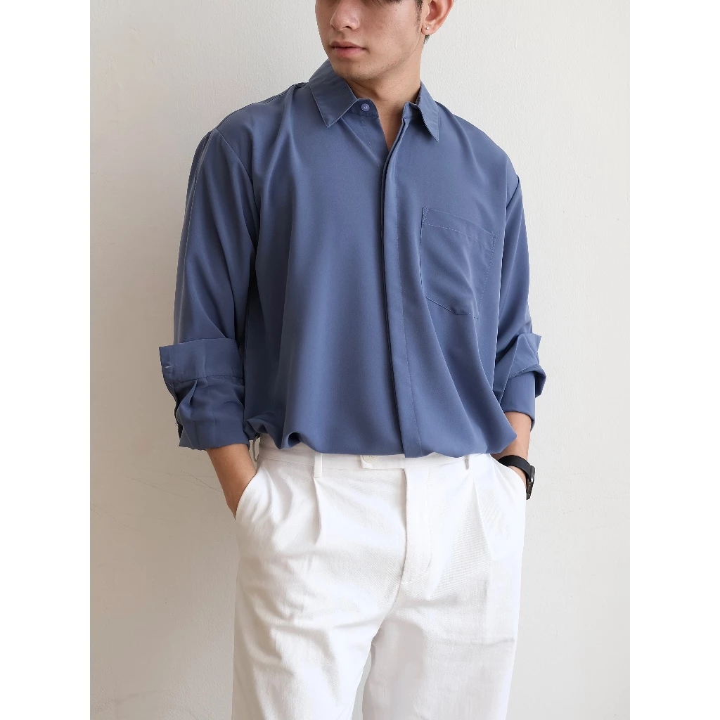 Cozyclub Oversized Shirt Pria Lengan Panjang