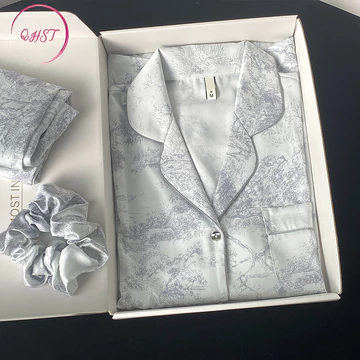 QHST Piyama Wanita Renda Hijau Pola Set Satin Import Pajamas Wanita Baju Tidur Wanita Dewasa