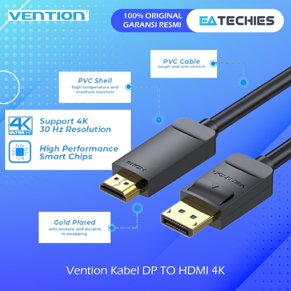 Jual Vention Kabel DP to HDMI DisplayPort Ke Hdmi Cable 4K 1080p HD