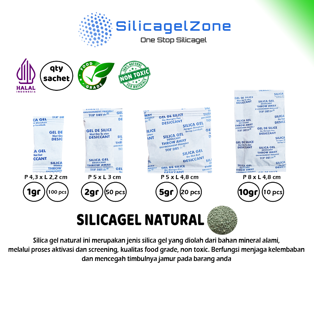 Jual Silica Gel Natural 1 Pack Isi 100 Sachet Termurah Kualitas Food