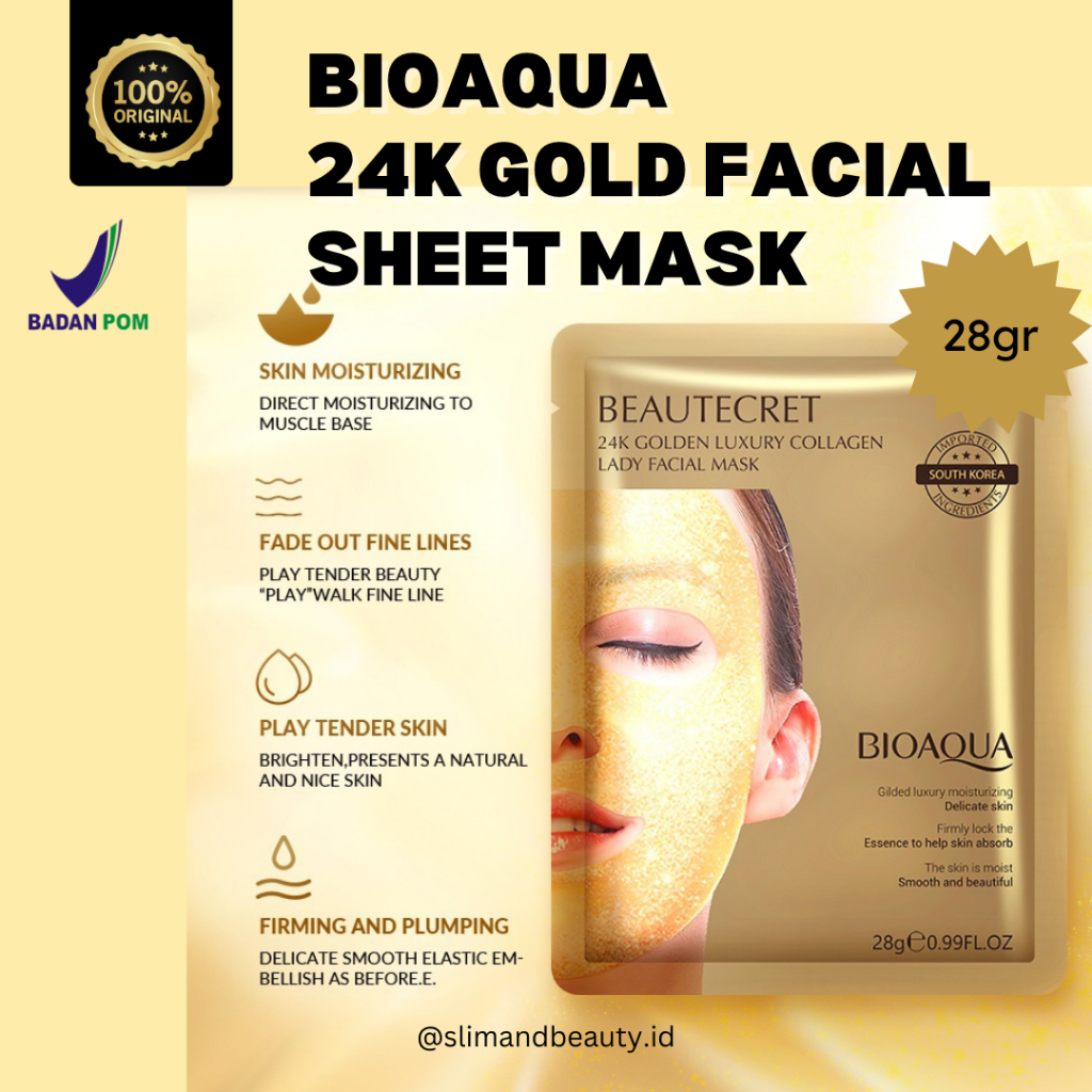 Jual BIOAQUA 24K Golden Luxury Collagen Lady Facial Sheet Mask (28gr ...