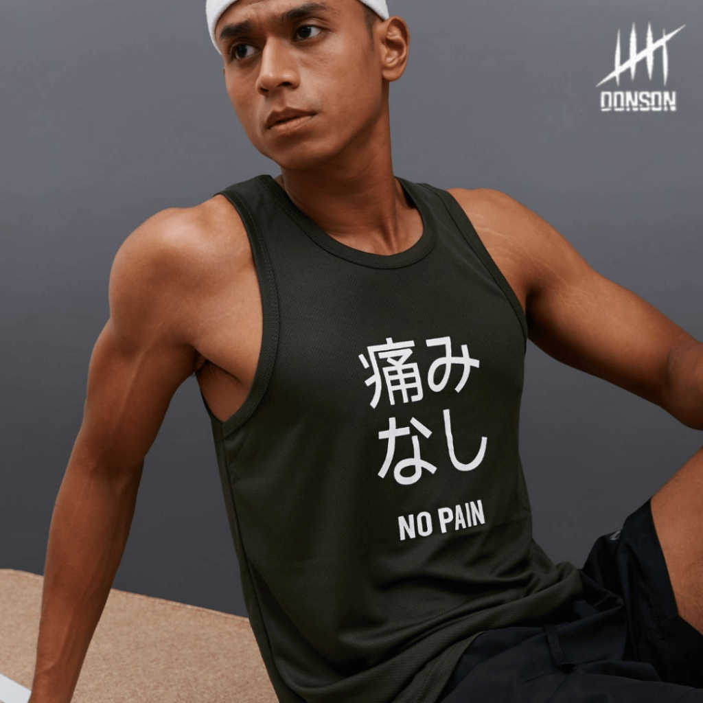 Jual DONSON Sportswear Sleeveless /Singlet No Pain Katakana Army ...