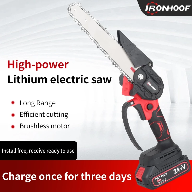IRONHOOF 8 inci Cordless ChainSaw Mesin Gergaji Listrik Kayu Portable - foto 1