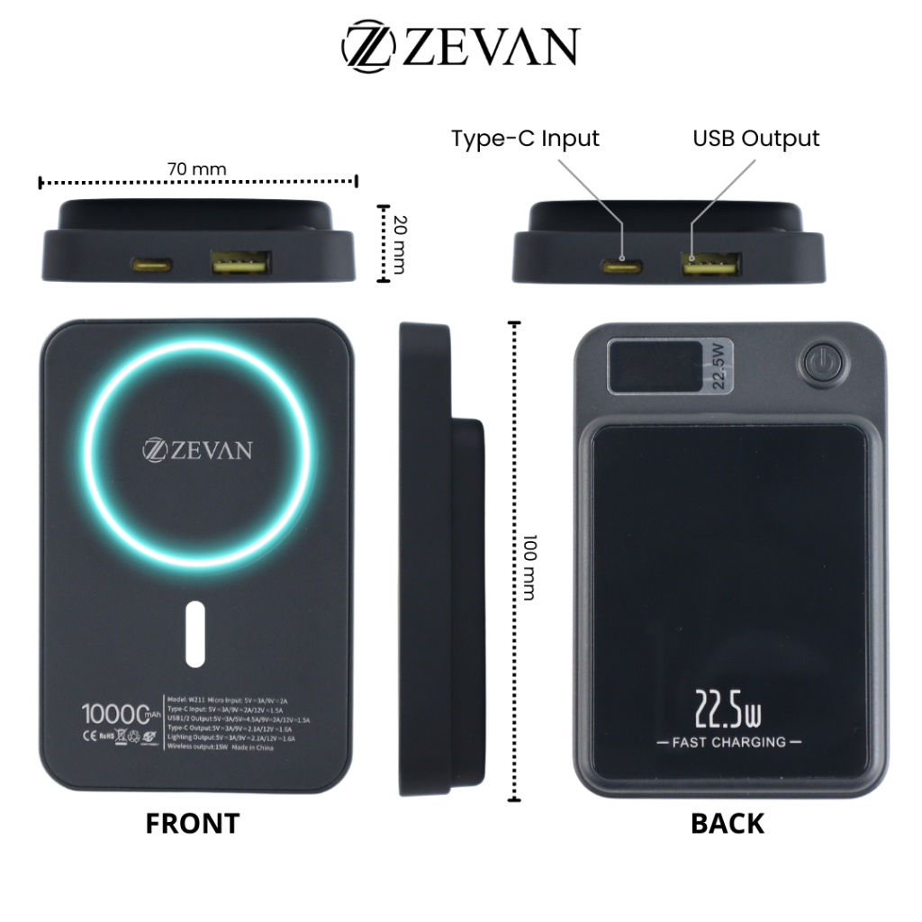 Jual ZEVAN Powerbank Wireless Magnetic Magsafe Fast Charging 20W ...