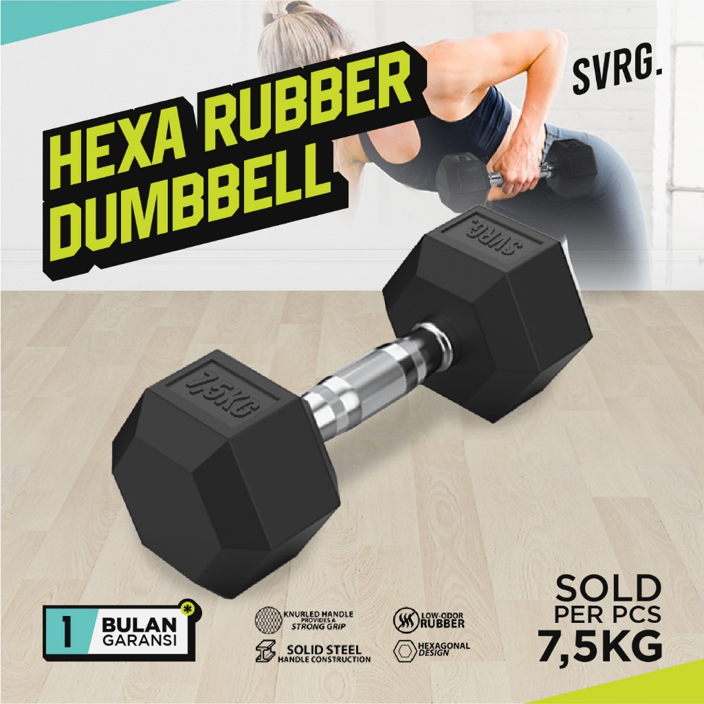 Jual SVRG. Hexagonal Dumbbell 7,5 KG Hexagon Rubber Dumbell Barbell