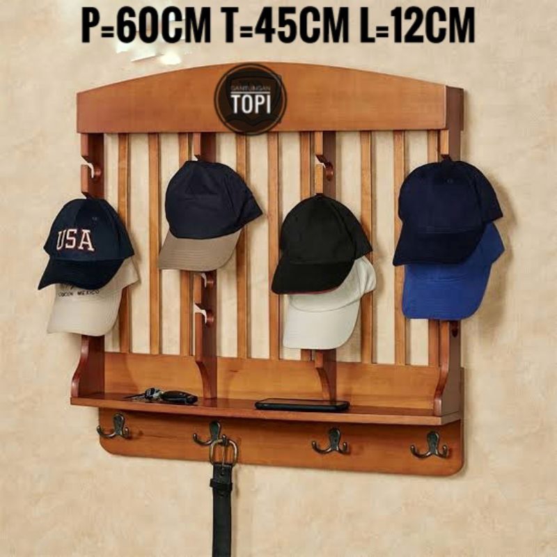 Jual RAK TOPI TEMPEL DINDING JUMBO/RAK TOPI KAYU/HANGAR TOPI/DISPLAY ...