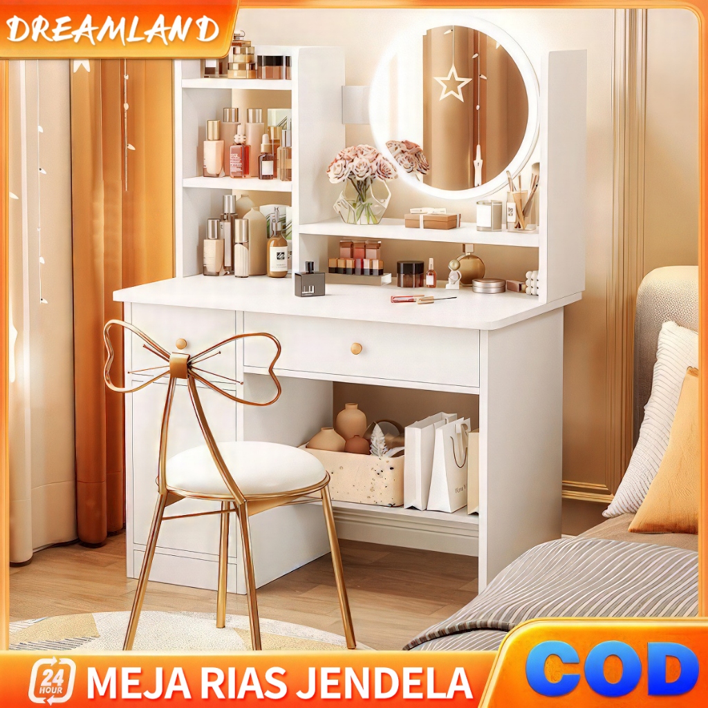 Jual Meja Rias Cermin Sliding Putih Meja Rias Set Bangku / Meja Rias ...