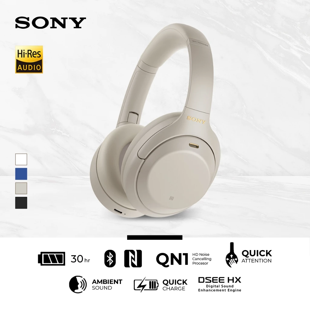 Sony WH-1000XM4 Wireless Headphone Premium Noise Cancelling Battery up to 30h With Microphone - Silver - Free Headstand