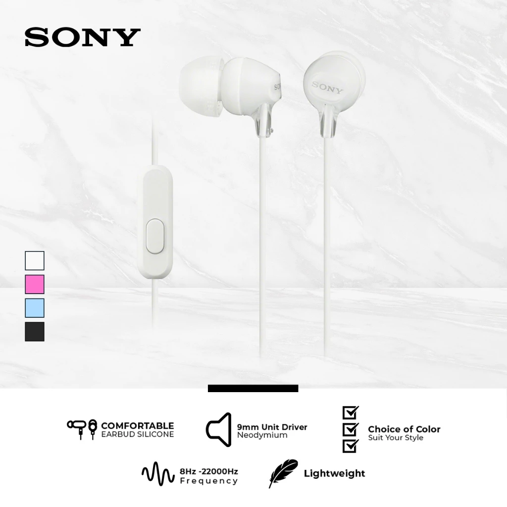 Earphone Sony MDR-EX15AP Handsfree In-ear With Microphone - White SONY Earphone Headset Headphone Original