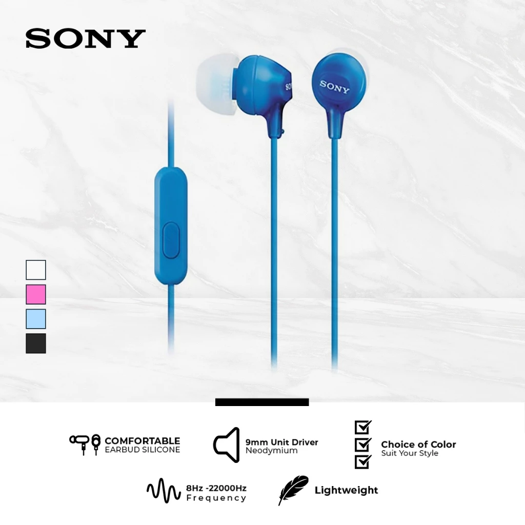 Earphone Sony MDR-EX15AP Handsfree In-ear With Microphone - Blue SONY Earphone Headset Headphone Original