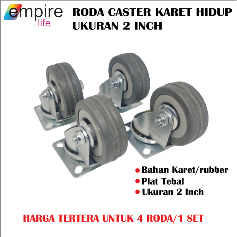 Jual Roda Caster Karet Rubber Hidup Tanpa Rem 2 Inci Roda Kastor Karet ...
