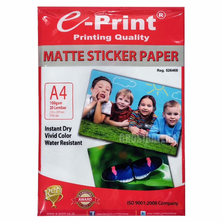 Jual KERTAS STICKER, PHOTO PAPER MATTE STICKER A4 100GR EPRINT | Shopee ...