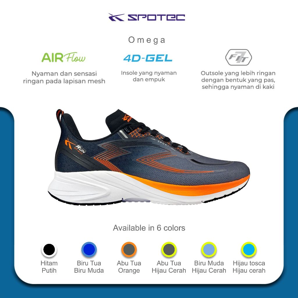 Jual SPOTEC Sepatu RUNNING Artikel OMEGA-Abu Tua/Oranye | Shopee Indonesia